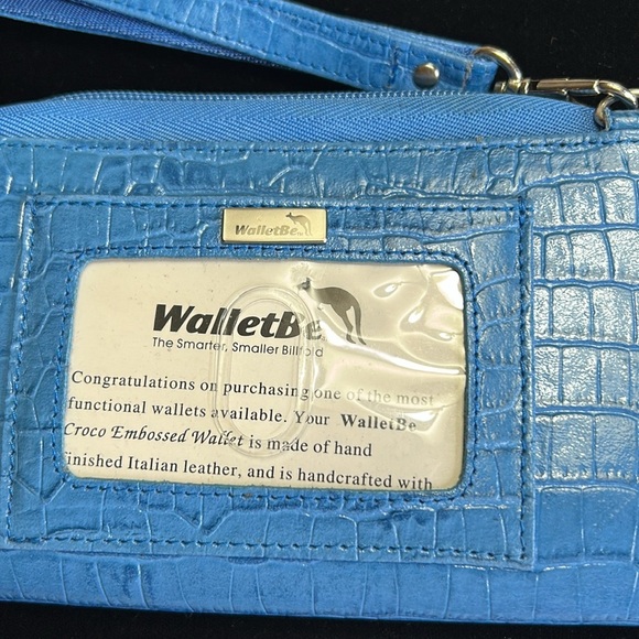 WALLEBE THE ORIGINAL NEW BLUE TEXERD LEATHER ACCORDION STYLE FUNCTIONAL WALLET - Picture 3 of 16